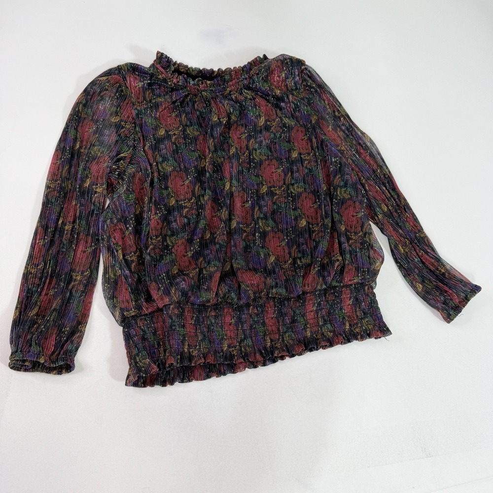 Mix Nouveau‎ Blouse Womens 3X Floral Pleated Chiffon Pullover Long Sleeve Top